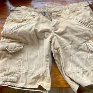 Free People Y2K Low Rise Bermuda Style Cargo Shorts Khaki Beige 28 Casual